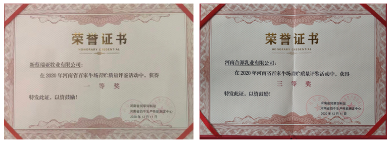榮譽(yù) | “百家牛場(chǎng)青貯質(zhì)量評(píng)鑒活動(dòng)”花花牛新蔡瑞亞牧業(yè)、河南合源乳業(yè)分別榮獲一、三等獎(jiǎng)